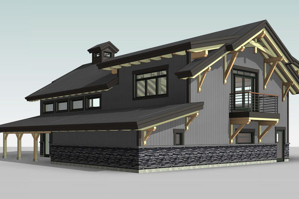 Golden-Creek-Barn-Design-British-Columbia-Canadian-Timberframes-Rear-Left-Perspective