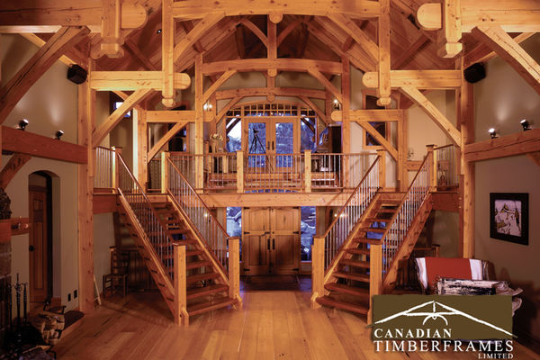 Osprey-Point-Invermere=British-Columbia-Canadian-Timberframes-Stairs-to-Second-Floor